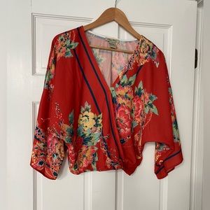 Flying tomato colorful boho crop top blouse Red Tropical
